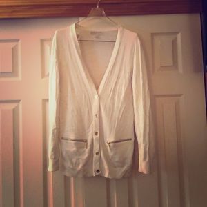 Off white cardigan with gold buttons and zippers